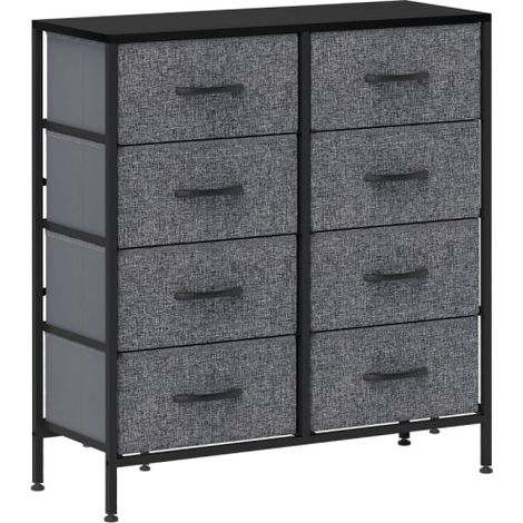 Industrial Fabric Chest of Drawers with 8 Storage Bins,Steel Frame and Wooden Top for Nursery,Living Room and Hallway in Black