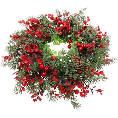 Couronne de Noël décorative pour porte, 1 guirlande rouge créative avec pendentif (1 pièce) (1/5)