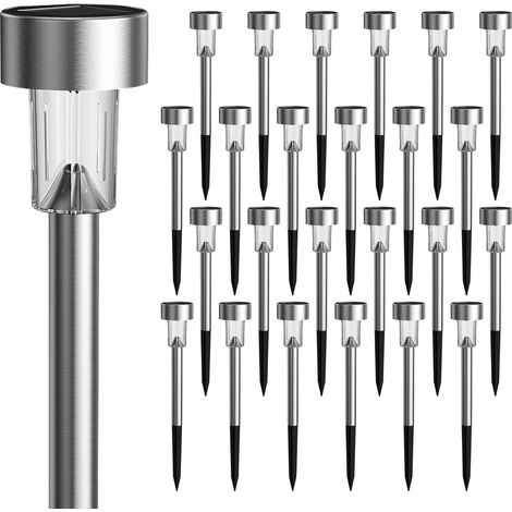 Lampe Solaire Extérieur, Lot de 24,Lampe Solaire Extérieur Jardin,Étanche Lumière Solaire Extérieur pour Terrasse, Pelouse, Jardin, Allée, Chemins, Acier Inoxydable, Blanc (1/5)