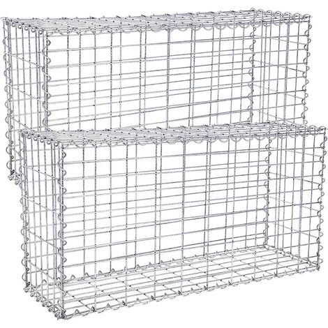Lote de 2 gaviones de piedra jaulas metálicas malla fina 5 x 10 cm acero galvanizado antioxidante 100 x 50 x 30 cm separador de pared decoración de jardín 120001928 (1/3)