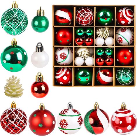 84 Weihnachtskugeln, Rot-Grün, mit Tannenzapfen (1/5)