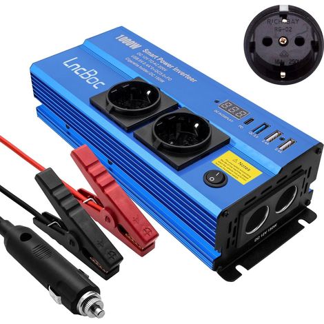 Inverter 12v 220v 1000W Trasformatore Caricatore per Auto 2 Alimentazione Standard Europen 4 Porte di Ricarica (1 Chargeur Rapide QC3.0, 1 PD, 2 USB Porte 2.4A) (1/5)