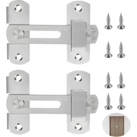 2 PCS Loquet Porte Coulissante Inox, 100 x 70 x 20 MM Verrou Porte Coulissante Serrure à Angle Droit 90 Degrés Sécurité Loquet Acier Inoxydable Petite Serrure Pour Fenêtre Armoire Tiroir Jardin