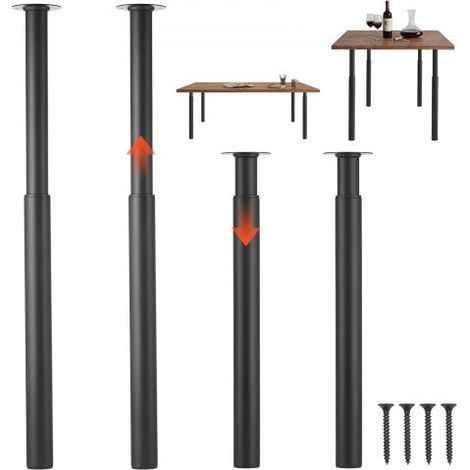Tischbeine 4er-Set, Möbelfüße 71–110 cm Höhenverstellbar, Tischfüße Max. 544 kg, Teleskopbein aus Kohlenstoffstahl, für Schreibtische, Couchtische, Esstische, Werkbänke, Rund (1/5)
