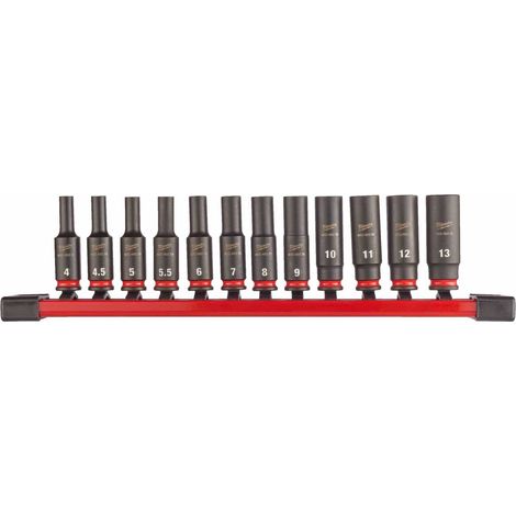 MILWAUKEE SHOCKWAVE SCHLAGNUSS-SATZ 1/4'' LANG 12 TLG. AUF SCHIENE TECHTRONIC INDUSTRIE (11070) (1/3)