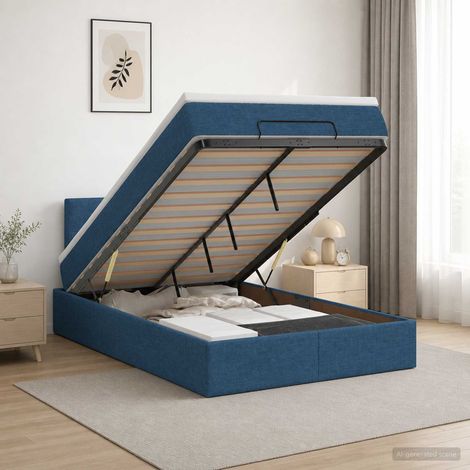 Cama tipo otomana con colchón y LED Azul 120 x 190 cm Tela (1/5)
