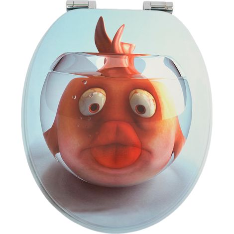 Abattant WC en MDF avec fermeture douce, motif artistique 3D poissons rouges (1/5)