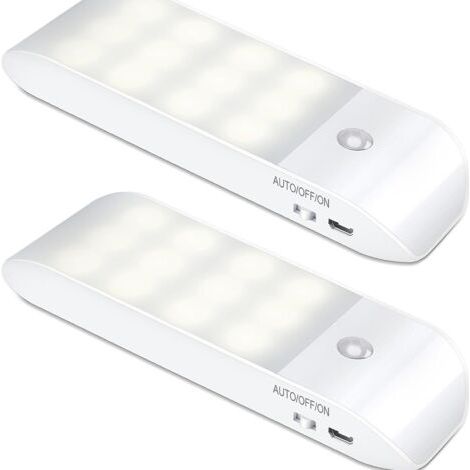 Veilleuse LED Rechargeable,[2 Pièces] Automatique Lampe Led Détecteur De Mouvement, Lumière Murale Magnetique Portable, pour Placard Chambre Couloir Armoire Escalier [12 LED] [3 Modes] [Classe énergét (1/5)
