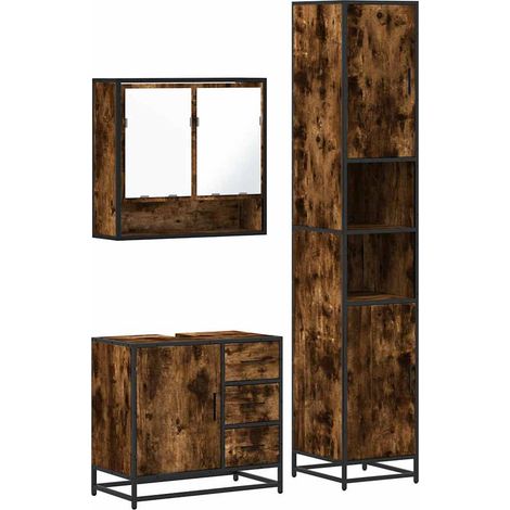 vidaXL Set Mobili da Bagno 3 pz Rovere Fumo in Legno Multistrato (1/5)