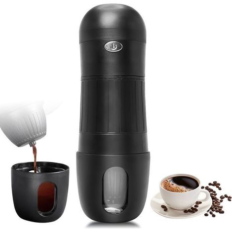 Mini Machine à Café Portable, Électrique à Capsules, Compatible avec Capsules et Poudre, Chauffage Instantané, 180 ml, Noir (1/5)