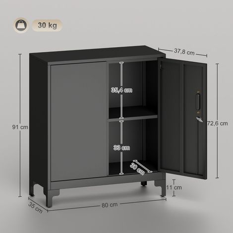 Armoire métallique de bureau, 2 tiroirs verrouillables, meuble de rangement noir, modèle à deux niveaux (1/5)