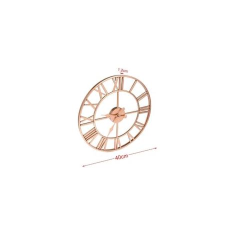 Orologio da parete romano silenzioso, 40 cm, in metallo, oro rosa e rame traforato, decorazione per la casa, design semplice per il soggiorno - Crezuo