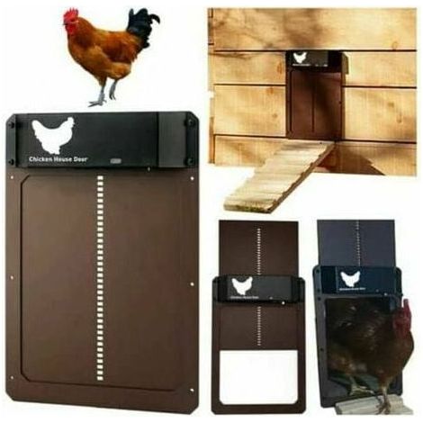 Puerta automática y resistente a la intemperie para gallinero con sensor de luz – Plástico PP reforzado – Instalación rápida plug-and-play – Apta para animales pequeños (1/5)