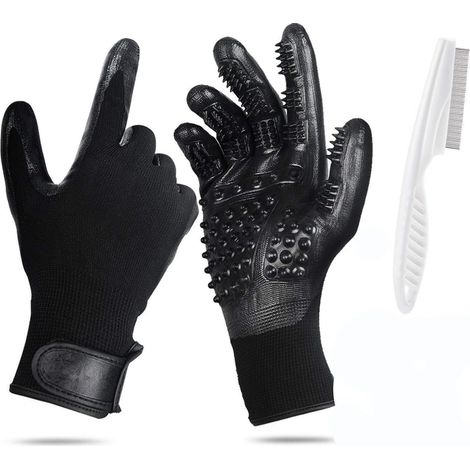 Lot de 2 gants de toilettage professionnels pour chevaux, chiens et chats. (1/5)