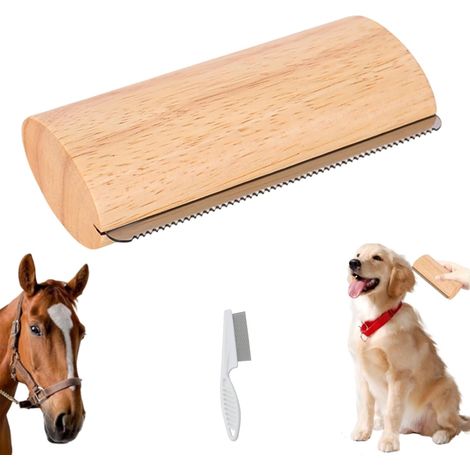 Cepillo Clean'Poils, cepillos para gatos, perros y caballos, cepillo de madera para el cuidado del pelaje canino para eliminar enredos, cuidado suave (A-2, fijo)