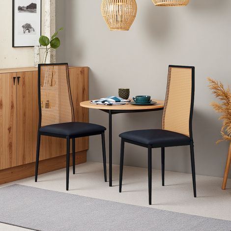 Chaise de salle à manger (2 pièces), chaise rembourrée, dossier en rotin, chaise de salle à manger vintage, chaise de cuisine en rotin en bois Chaise de salle à manger, chaise de salon, noir(livraison (1/5)