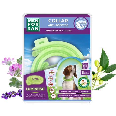 Menforsan Collare Luminescente Anti-Insetti per Cani con 3 Repellenti Naturali Margosa, Geraniol e Lavandin, Lunghezza 57 Cm, Autoregolabile (1/5)