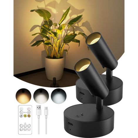 3000mAh Rechargeable Spot LED Sans Fil pour Intérieur, Autonomie 30j 3CCT Applique Murale Intérieure Dimmable Rotative 350°, Éclairage Ascendant Autocollant pour Mur, Arbre, Plantes et Picture (1/5)