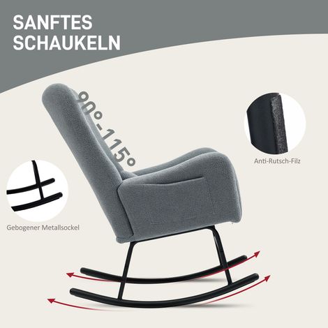 Fauteuil berçant en peluche gris, coussin lombaire antidérapant, capacité jusqu'à 120 kg, dossier confortable (1/4)
