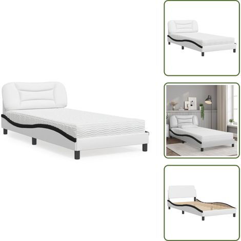 Cama de madera - vidaXL Cama con colchón Hvar cuero sintético blanco y negro 100x200 cm - Cama de dormitorio