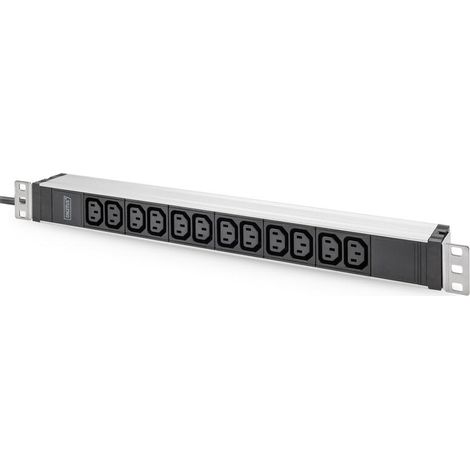 Regleta Digitus, 12 tomas C13, 1U, 250 V CA, 50/60 Hz, 10 A, con interruptor de protección de línea Negro, Plata (1/4)