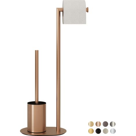 Brosse WC en acier inoxydable or rose avec porte-papier toilette, brosse WC et porte-papier toilette debout (1/4)