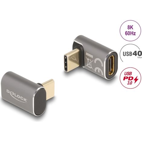 Delock USB Adaptador 40 Gbps USB Type-Câ¢ PD 3.0 100 W macho a puerto hembra sesgado 8K 60 Hz metal