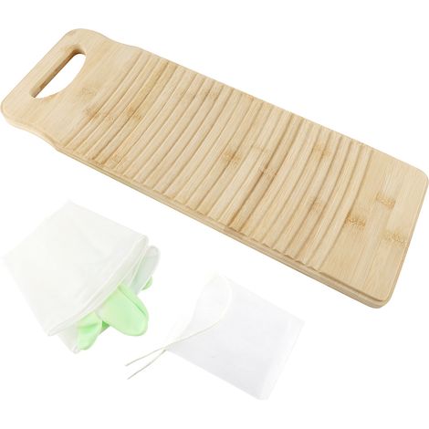 Planche à laver en bois massif pour laver le linge avec des gants (1/5)