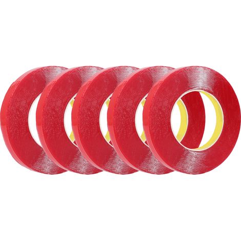 Lot de 5 rouleaux ruban adhésif acrylique double face 0,1mm épais 15mm large 10m long repositionnable forte charge pour collage mural (1/5)