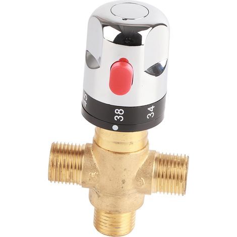Mitigeur Thermostatique,3 Voies DN15 G1/2 Mitigeur Thermostatique en Laiton,11,67 L/Min,0,03-1,0 MPa,pour Douche Tuyau de Salle de Bain (1/5)