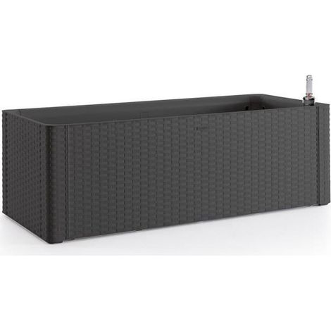 Stefanplast – Jardinière rectangulaire 100x43xH33cm – Réserve d'eau 90+6,5L – Tressée en rotin – Couleur anthracite