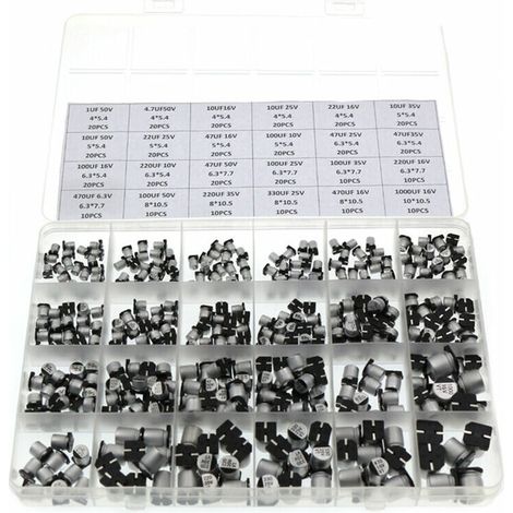 Green Mobility-400pcs Electrolytic Capacitor Combo Set 24 Value 1uF1000uF 6.3V50V Assorted Aluminum Capacitors with Storage Case, Model : 400pcs (1/5)