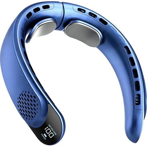 Ventilateur sans pales à porter autour du cou, 4 turbines – portable, batterie 4000 mAh, ventilateur personnel rechargeable par USB, 3 vitesses, flux d'air frais à 360°, idéal pour le bureau et les vo (1/5)