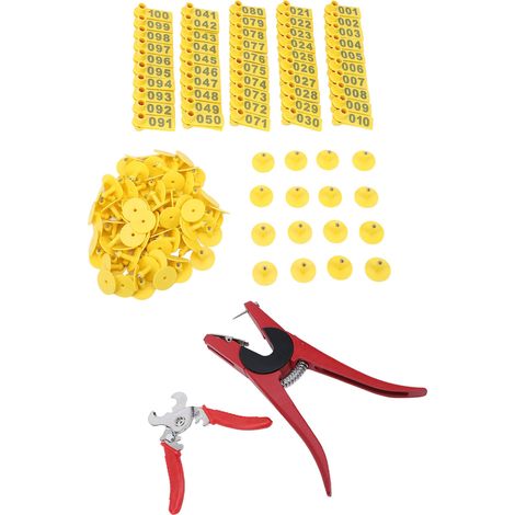 Boucles d'oreilles en plastique pour le bétail, identification animale avec clip applicateur et solvant pour bovins et ovins. (1/5)