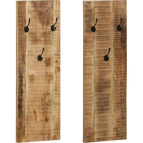 Porte-manteau mural 2 pcs Bois de manguier massif 36x110x3 cm (1/5)