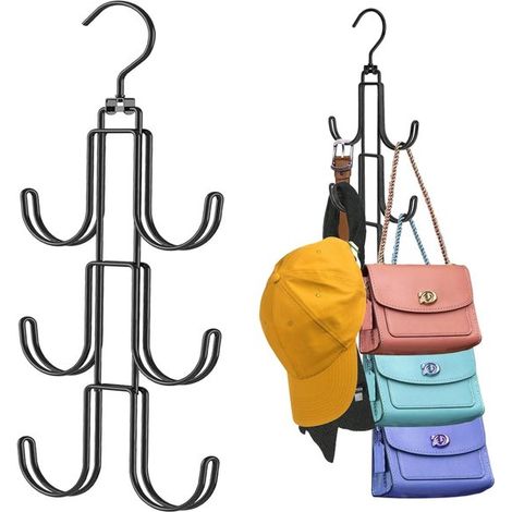 2-teiliger Kleiderschrank-Haken-Organizer für Handtaschen Hängender Kleiderschrank-Organizer Drehbarer Taschenständer Platzsparender Haken Zum Schwarz (1/5)