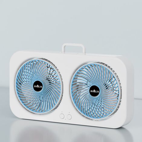 Ventilateur portable USB double tête vitesses réglables batterie silencieux support et crochet pour intérieur extérieur 3 1800mAh bleu (1/5)
