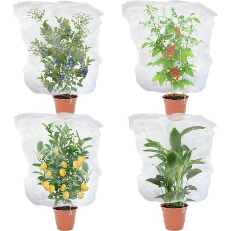 Filet de protection pour arbres fruitiers avec cordon de serrage, lot de 4, pour la protection des plantes (tomates, myrtilles), filet de protection pour plantes de jardin. (1/5)