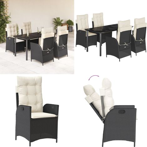 Set da Pranzo da Giardino 5 pz Nero con Cuscini in Polyrattan - Sedie da giardino reclinabili - Tavolo da giardino