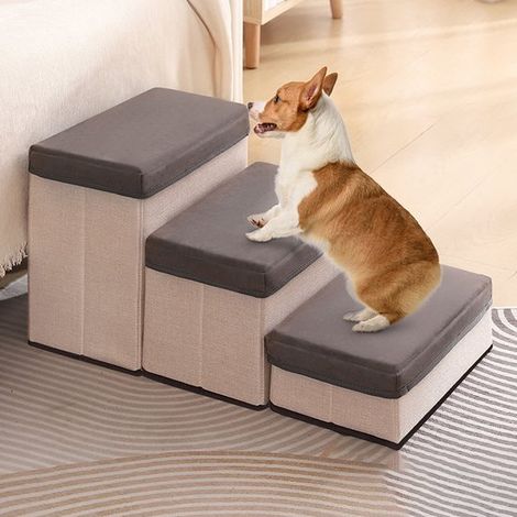 Escalier pliable à trois marches pour animaux de compagnie avec espace de rangement. Cette rampe pliable convient aux lits - canapés et fauteuils (1/4)
