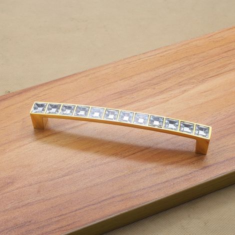 Bouton brillant en verre cristal brillant pour porte, tiroir, armoire, penderie, poignée de meuble (Or 128 mm)