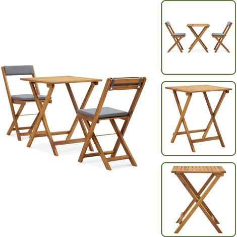 The Living Store 3-tlg. Bistro-Set Klappbar mit Auflagen Massivholz Akazie - Bistro-Set (1/5)