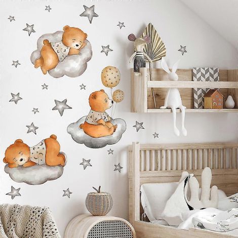 A Set of Wall Stickers, Cubs Clouds Stars Wall Decoration for Living Room Office Bedroom Kitchen Removable Stickers (1/4)
