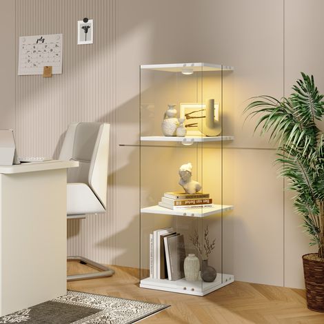 Vitrine Verre Rotative 360° - 38x38x121cm - Bibliothèque Pivotante 3 Niveaux avec Éclairage LED Multicolore Tactile - Blanc (1/5)