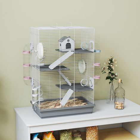 Cage hamster plates Gris formes tunnel rampes maison boisson roue exercice 47x30x70 cm