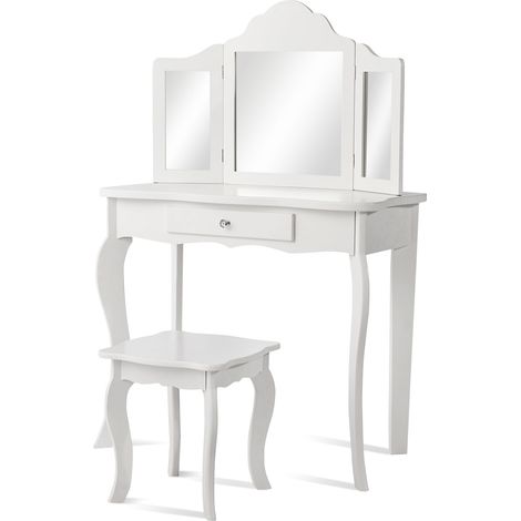Toeletta per bambini con sgabello 70 x 34 x 104 cm uso decorativo e funzionale stile moderno MDF bianco 200020488