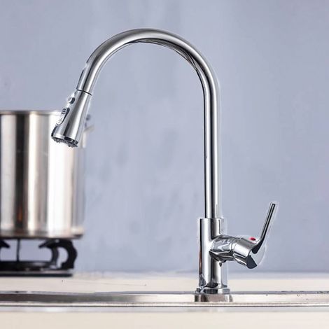 Rubinetto cucina, rimovibile ed estensibile, linee curve ruotabili di 360º  Cromato