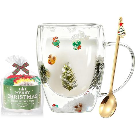 Tasses à Expresso en Verre avec Poignée - Chaussettes Amusantes à Double Paroi - Décorations Flocons de Neige (1/5)