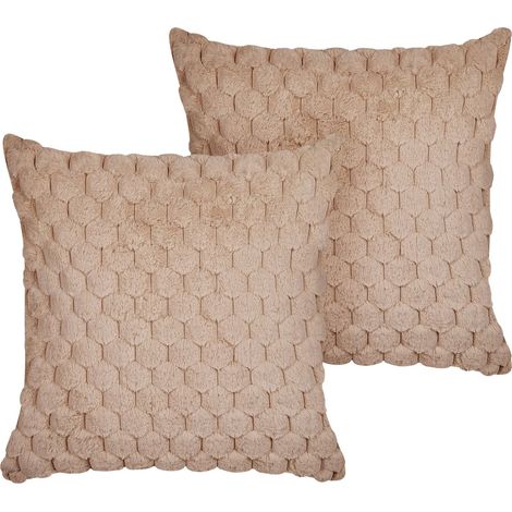 Set di 2 cuscini in ecopelle beige sabbia con motivo a nido d'ape 43 x 43 cm Purslane