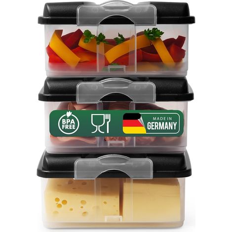 Novaliv 3x grands récipients de conservation des aliments avec 3x couvercles, empilables pour réfrigérateur et congélateur, ensemble de récipients de